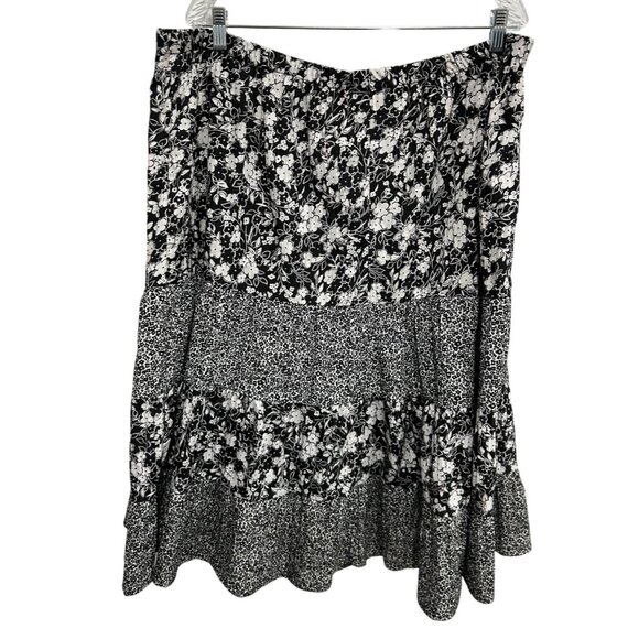 Susan Graver Womens Black White Floral Tiered Skirt Sz 2X - Picture 2 of 8